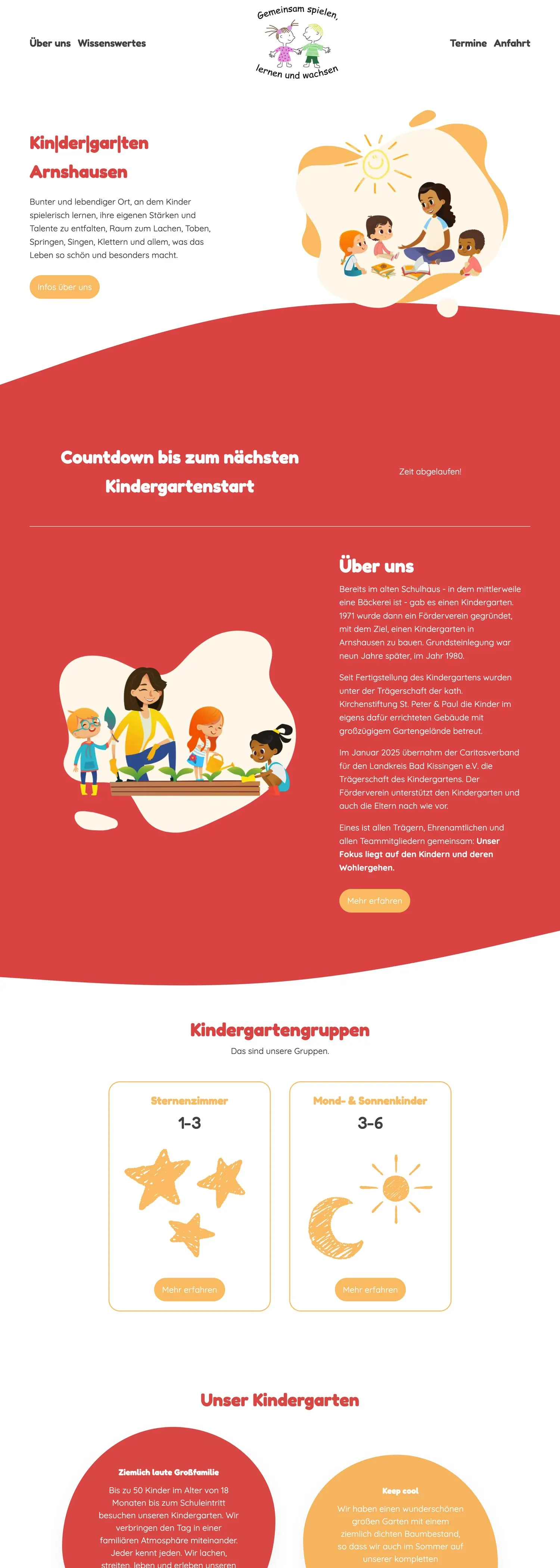 Website des Kindergartens Arnshausen, komplette Seite