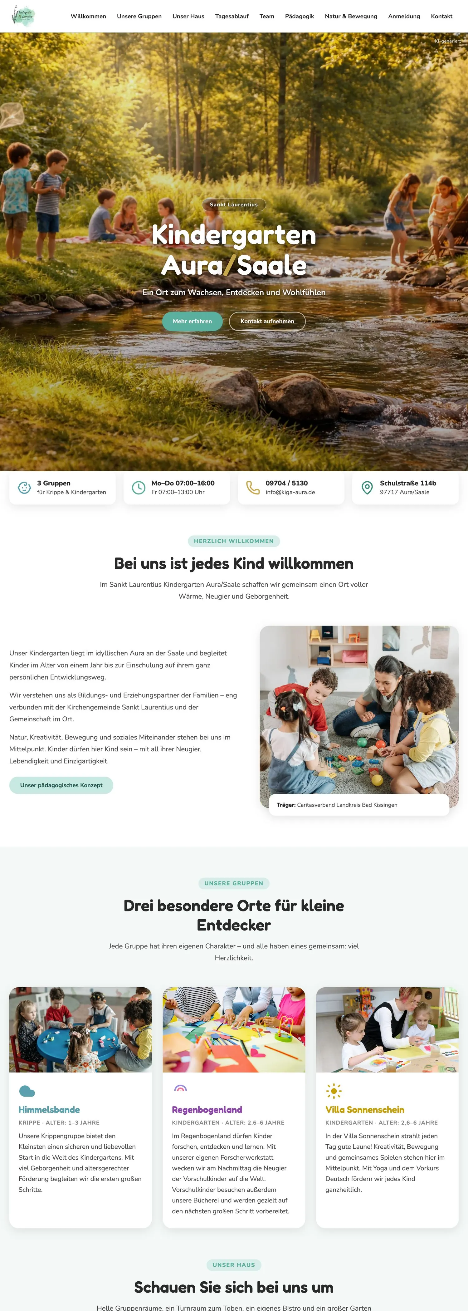 Website des Kindergartens Aura an der Saale, komplette Seite