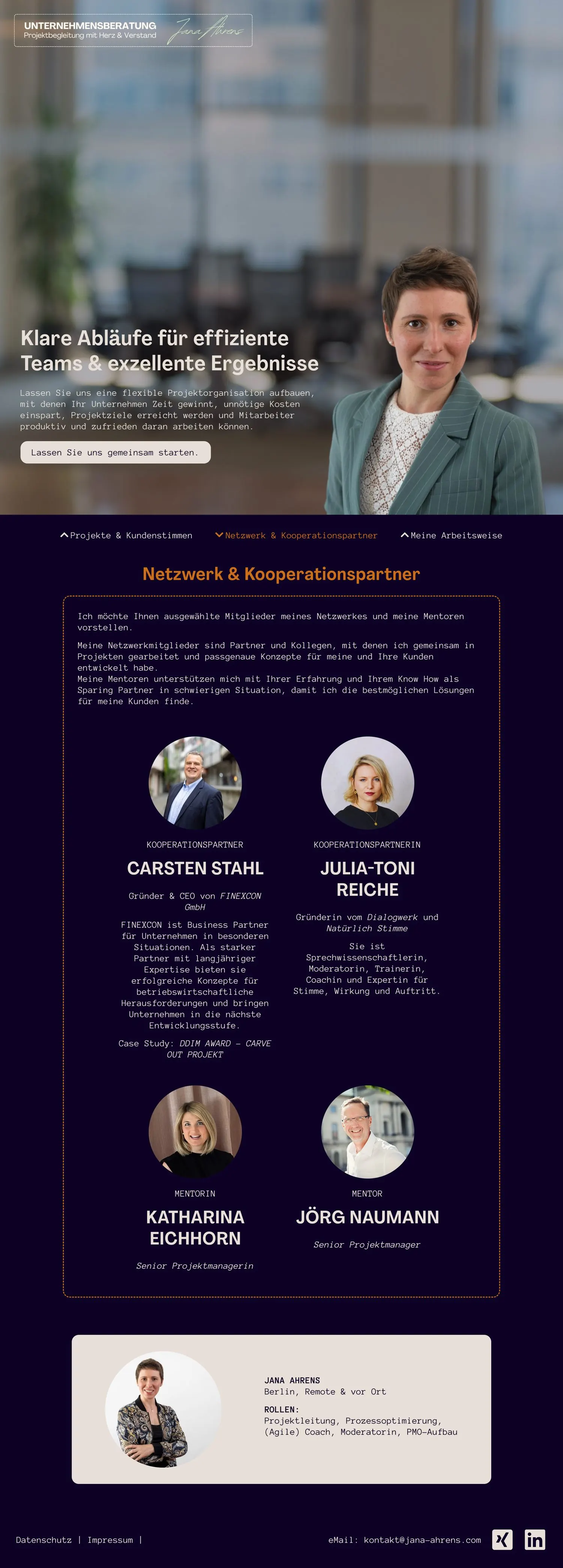 Website von Jana Ahrens, komplette Seite