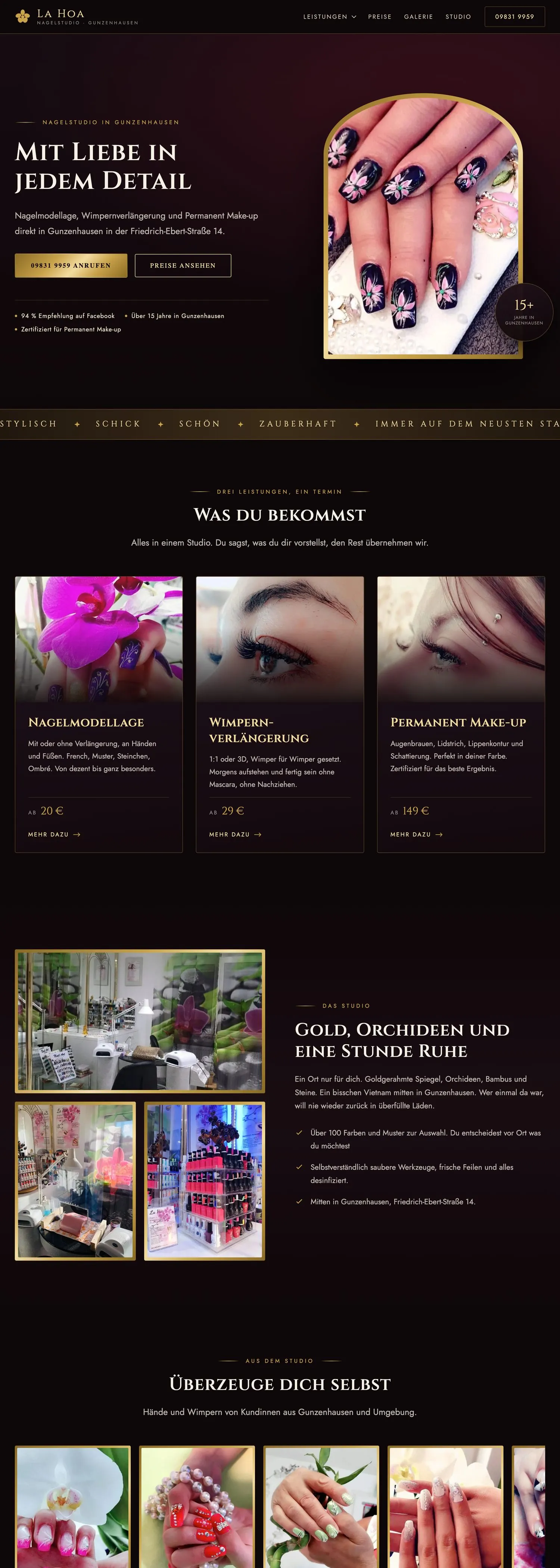 Website des Nagelstudios La Hoa in Gunzenhausen, komplette Seite