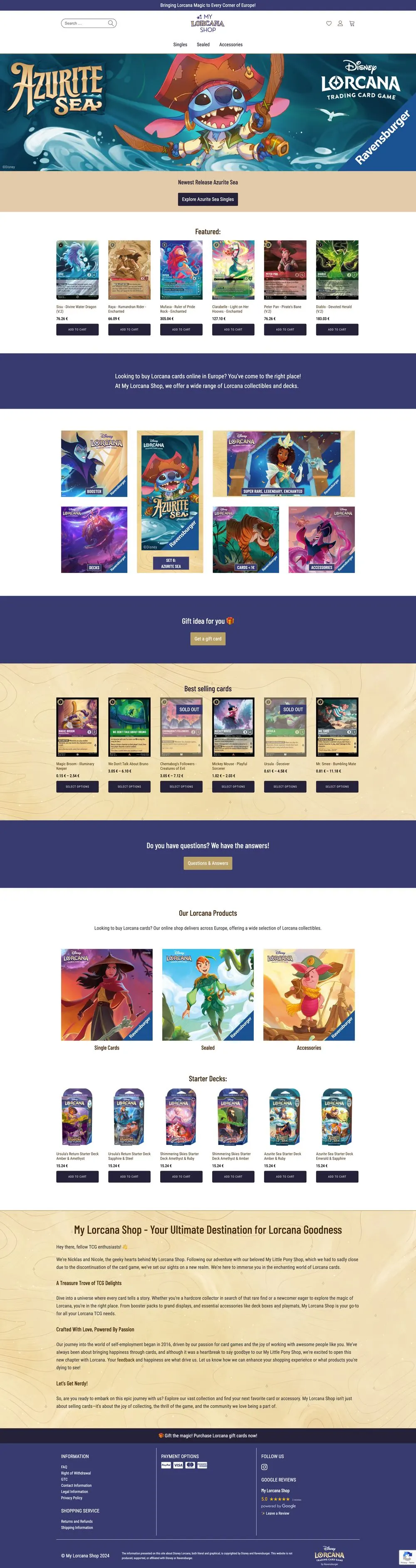 Startseite des My Lorcana Shops, komplette Seite