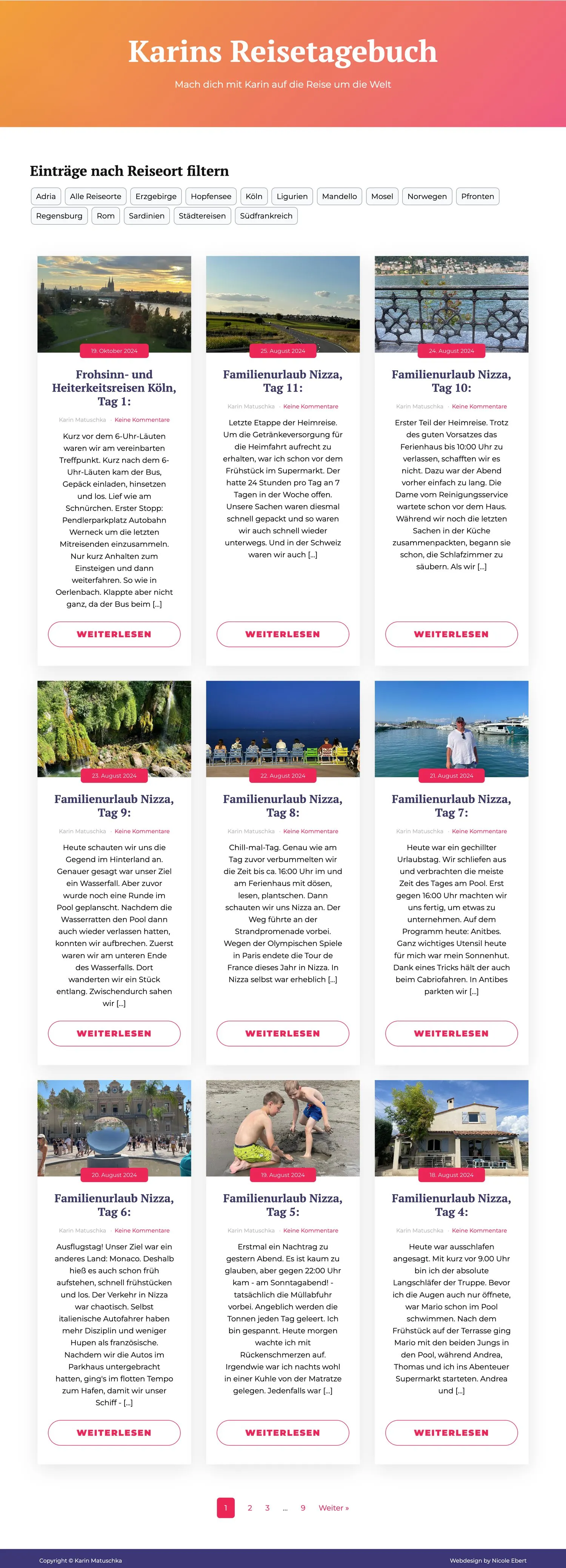 Website von Karins Reisetagebuch, komplette Seite