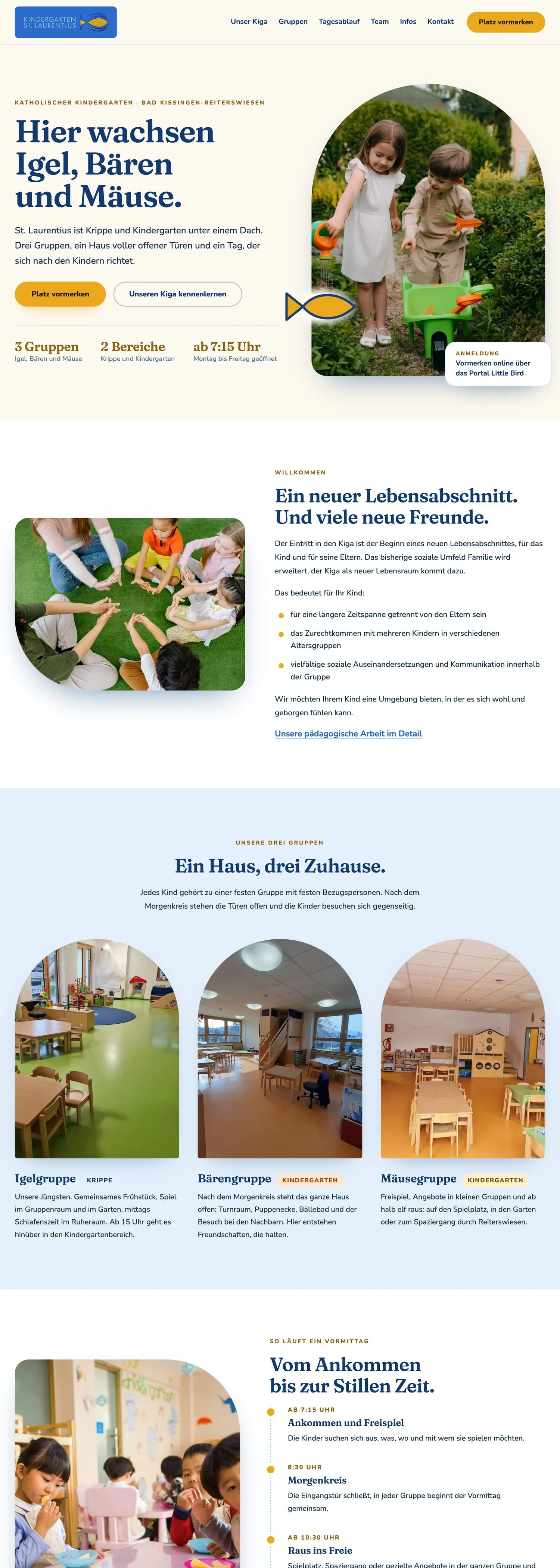 Website des Kindergartens Reiterswiesen, komplette Seite