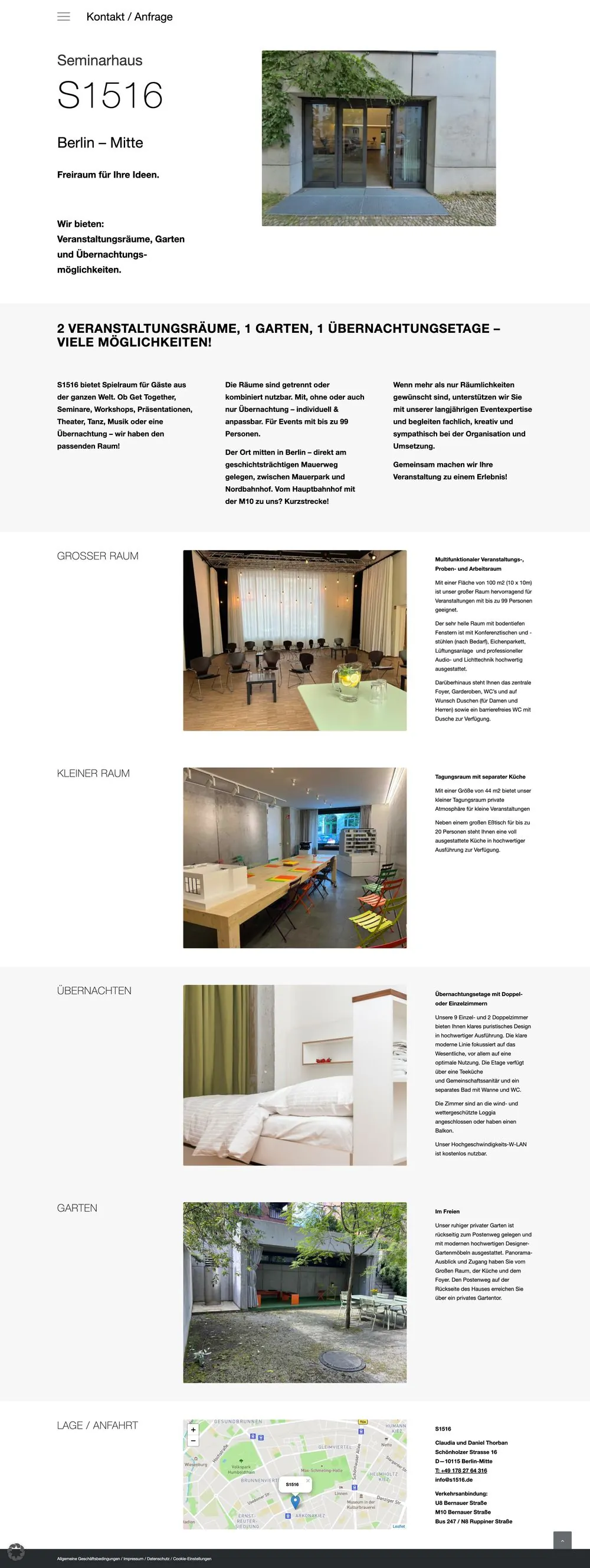 Website des Seminarhauses s1516, komplette Seite